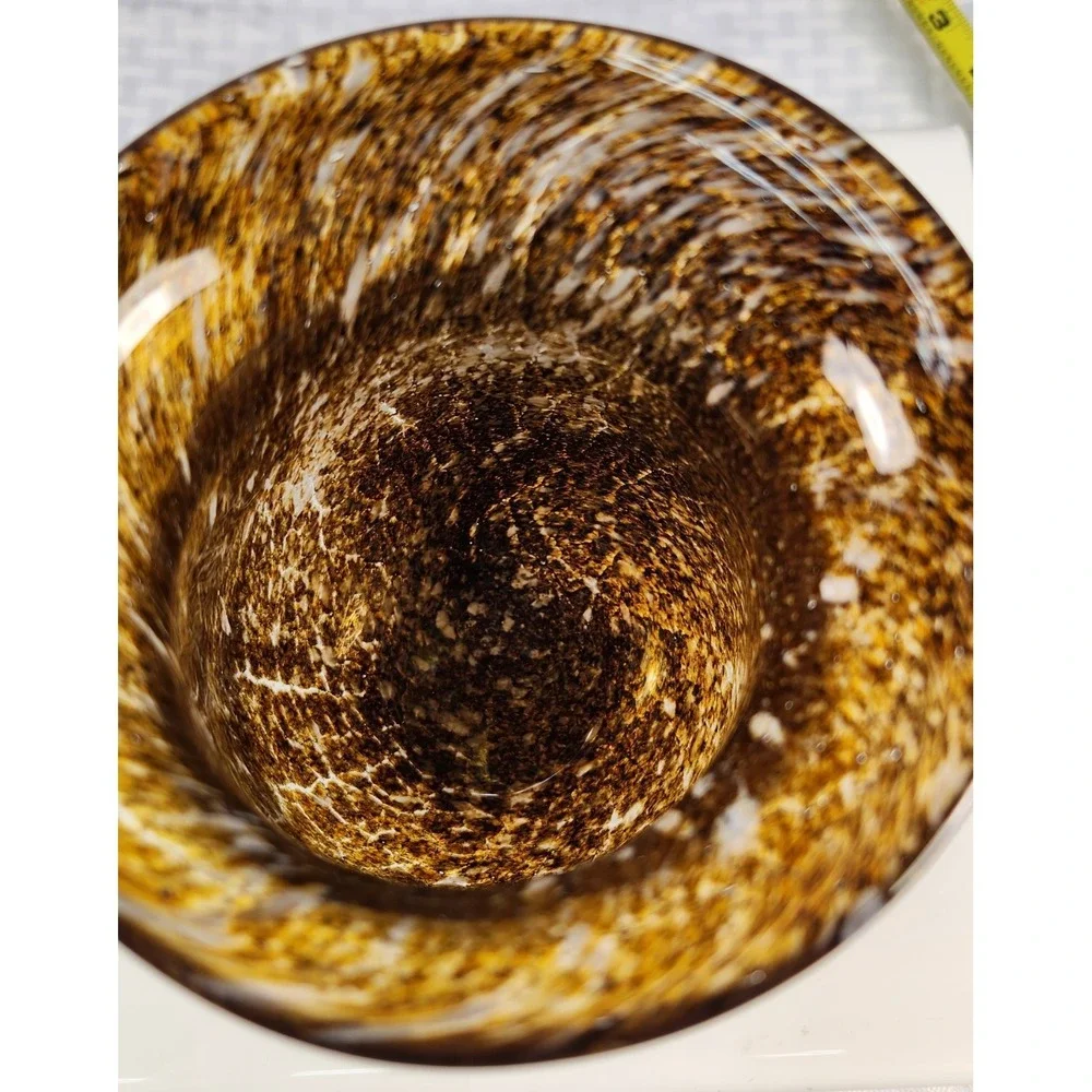 Vintage Murano Brown-Amber, Cream Swirl Hand Blown Vase Rich Earth Tone Colors!